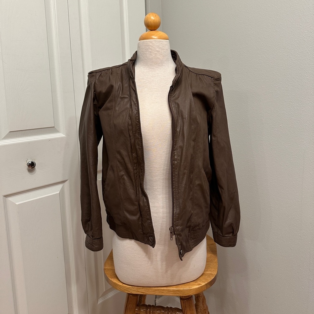 Vintage Winlit Brown Leather Bomber Jacket (size small)